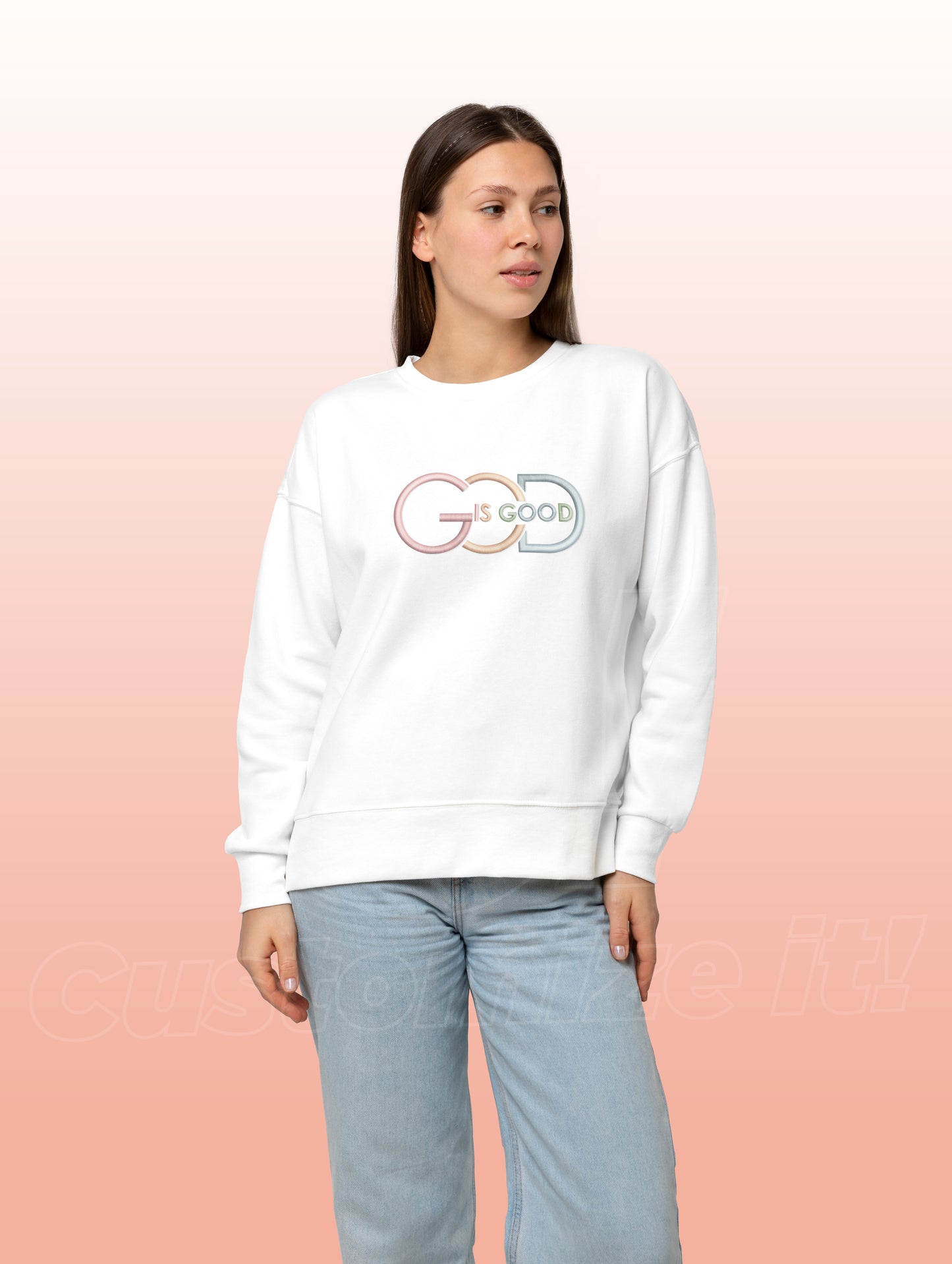 Unisex "God is Good text" color embroidered Crewneck / Swetshirt