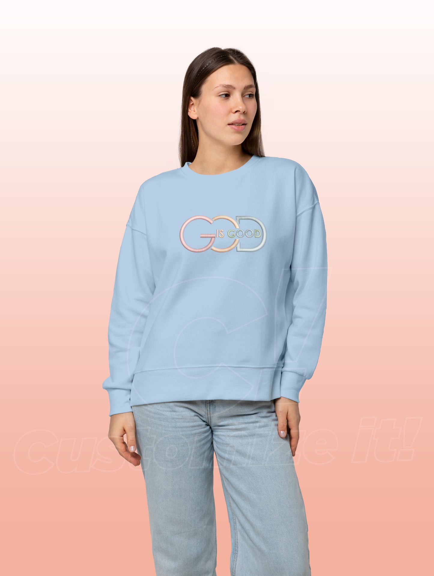 Unisex "God is Good text" color embroidered Crewneck / Swetshirt