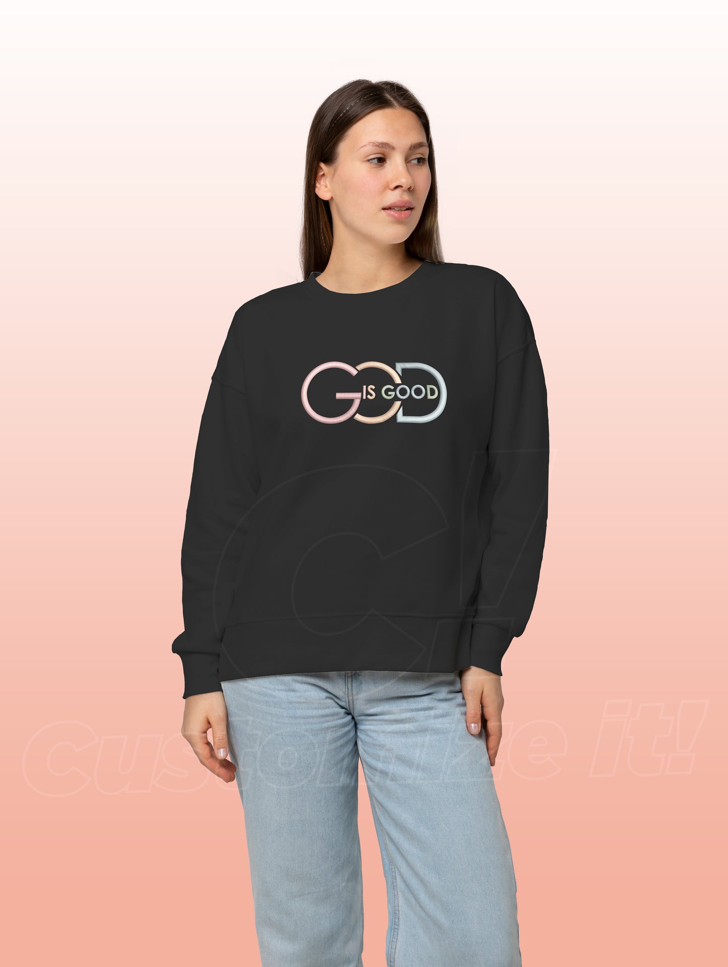 Unisex "God is Good text" color embroidered Crewneck / Swetshirt