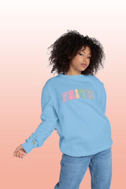 Unisex "Faith text" color embroidered Crewneck / Swetshirt