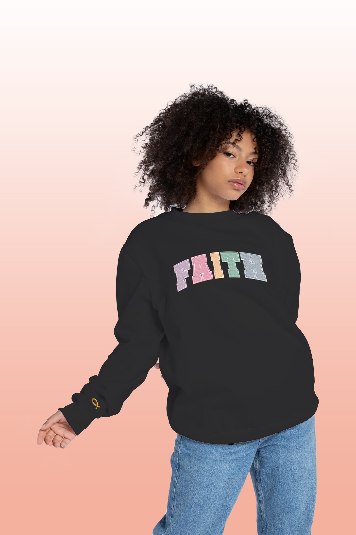 Unisex "Faith text" color embroidered Crewneck / Swetshirt