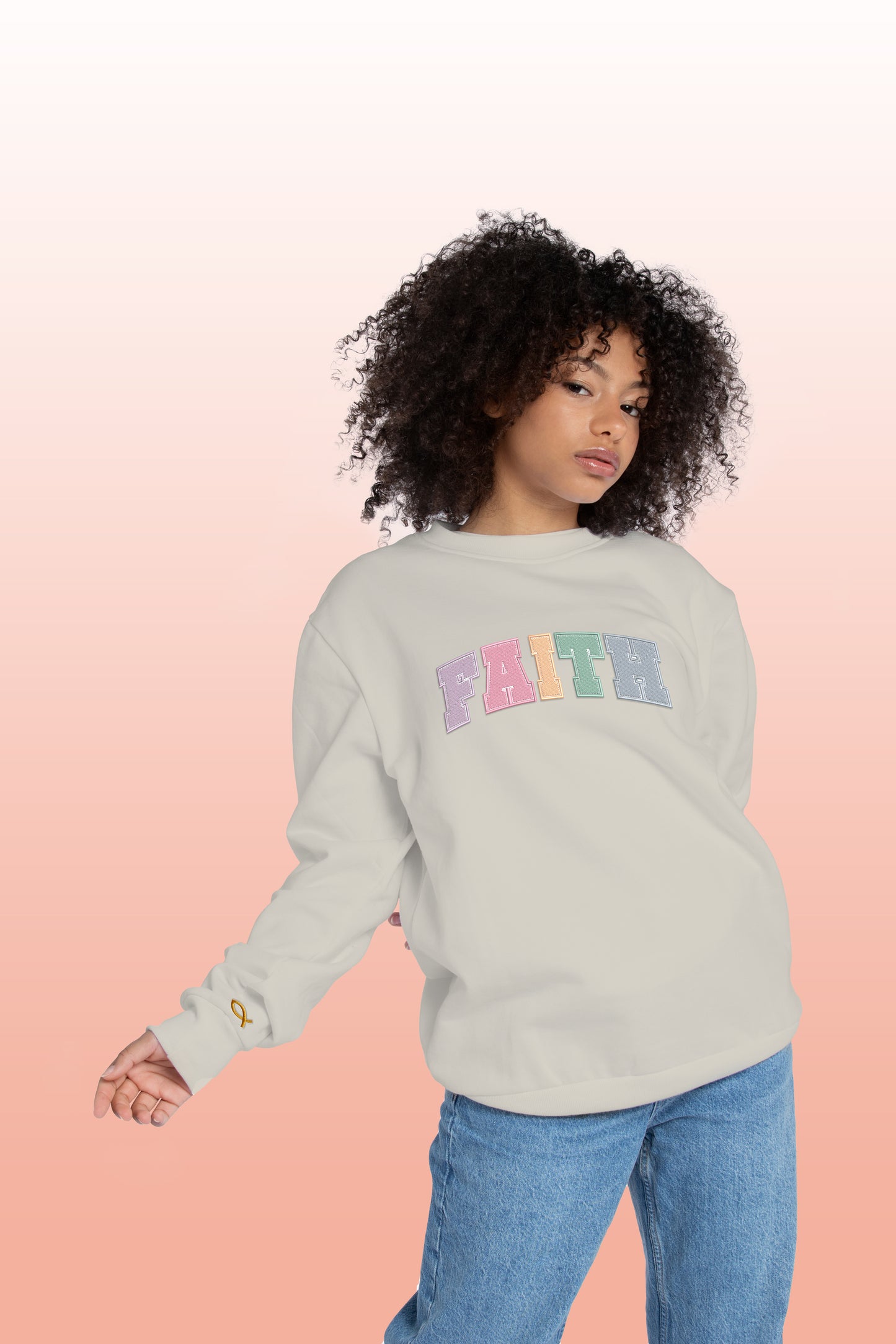 Unisex "Faith text" color embroidered Crewneck / Swetshirt